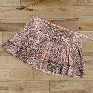 Y2K vintage Lucky in Love brown and baby pink snakeskin ruffled layer mini skirt